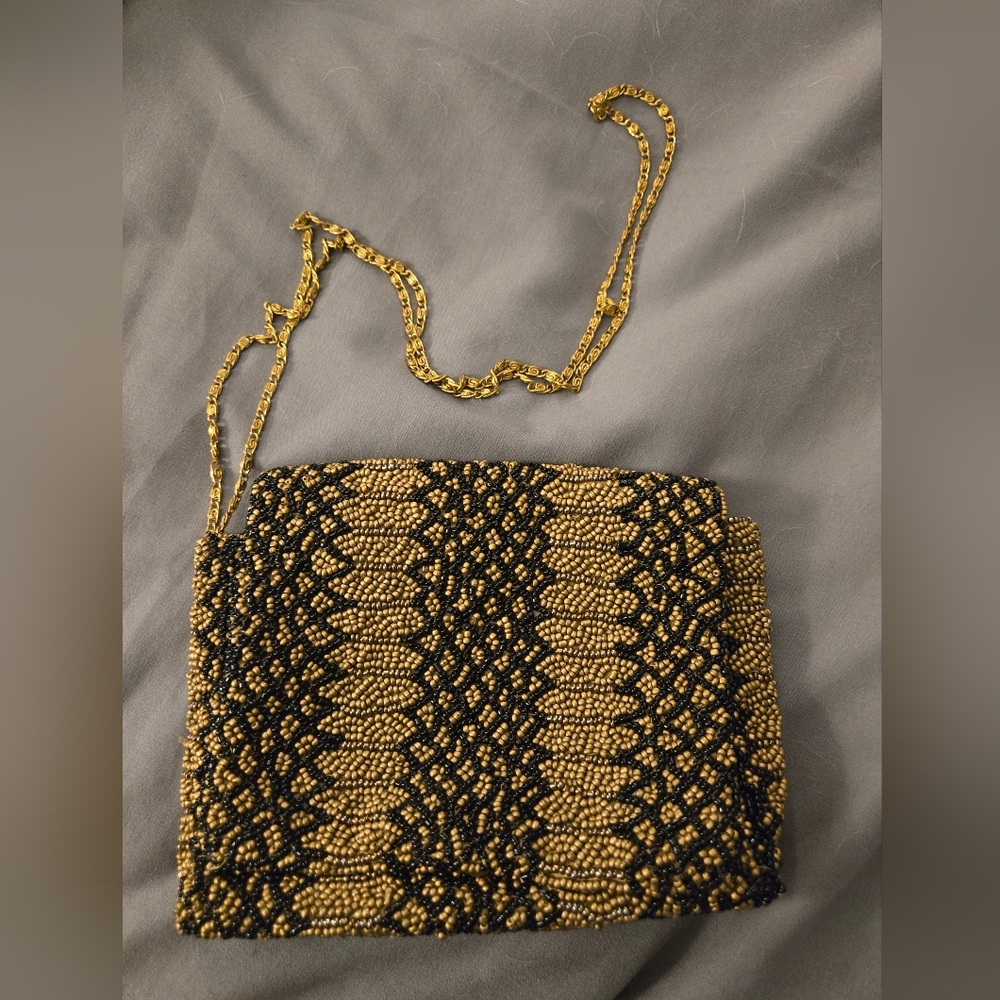Elegant Black and Gold Beaded Clutch